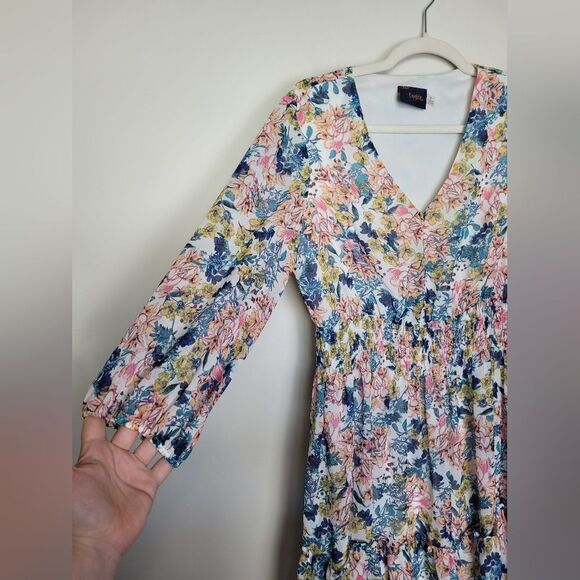 Just Taylor Floral Midi Tiered Dress Smocked Cottagecore Bloomcore Coquette 8 - Picture 7 of 13